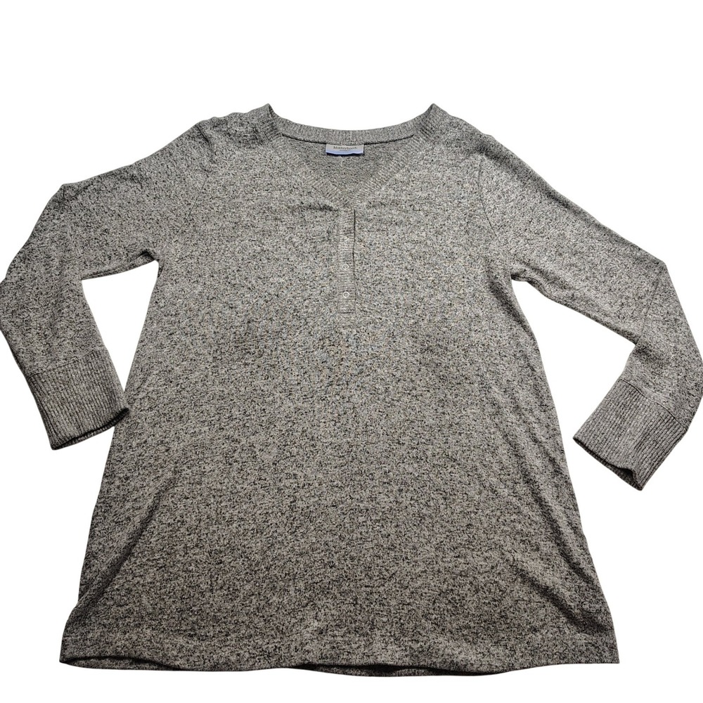 Motherhood Maternity Sleep Henley‎ Top Gray Marled Long Sleeve V-Neck Size S